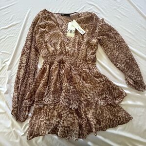 Zara Tan and Cream Layered Mini Dress